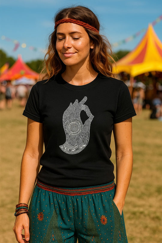 Bohotusk Hand of Buddha Cotton Ladies T-Shirt XS - 2XL (UK 8 - 18) Available in 7 Colours