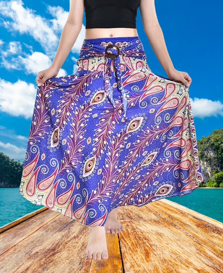 Bohotusk Blue Peacocks Eye Long Skirt With Coconut Buckle Strapless Dress S M Only