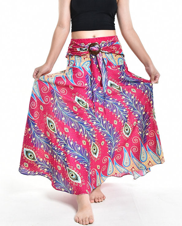 Bohotusk Pink Peacocks Eye Long Skirt With Coconut Buckle (& Strapless Dress) S/M Only