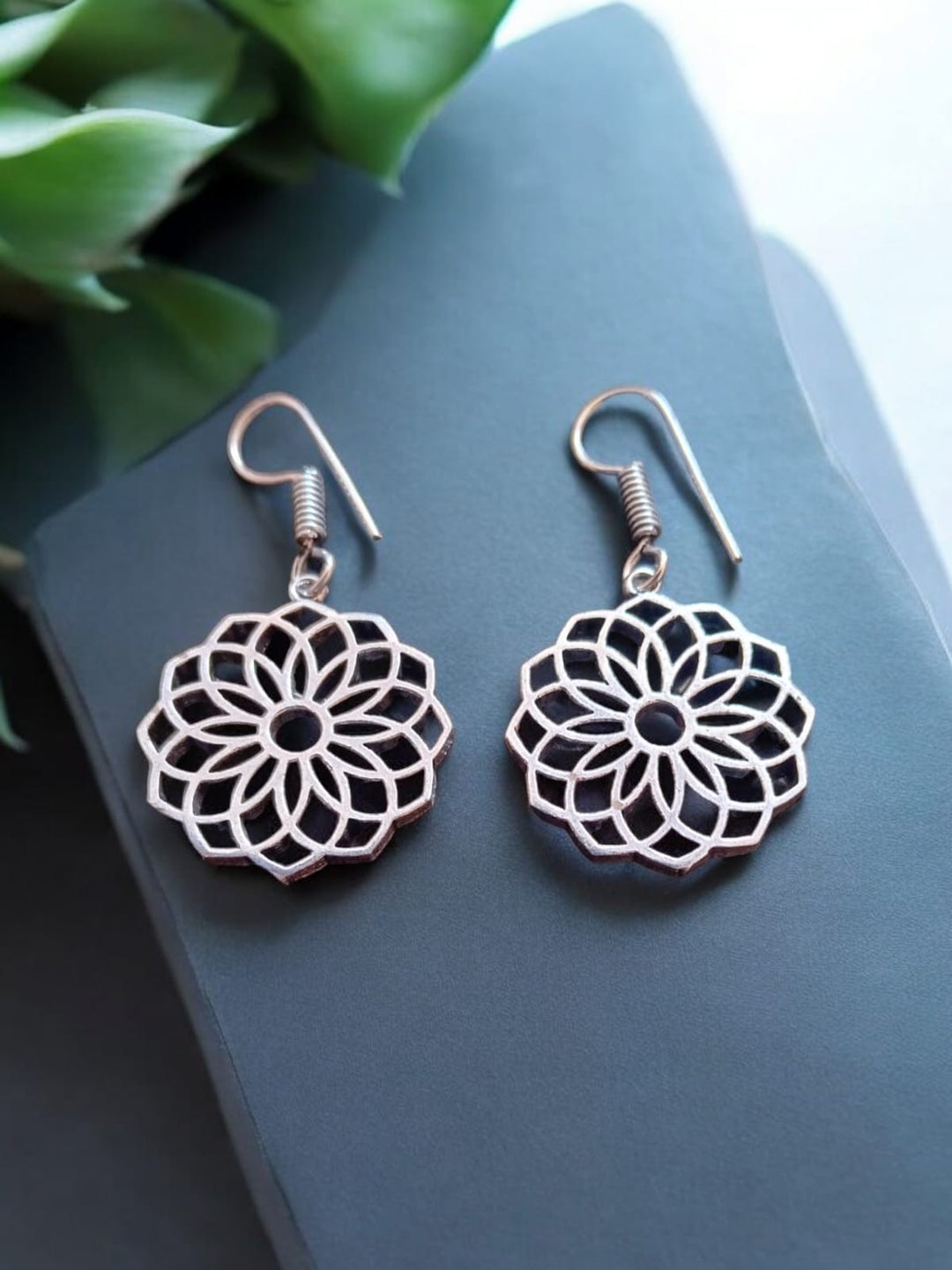 Bohotusk GS Oxidised Silver Flower Petal Earrings