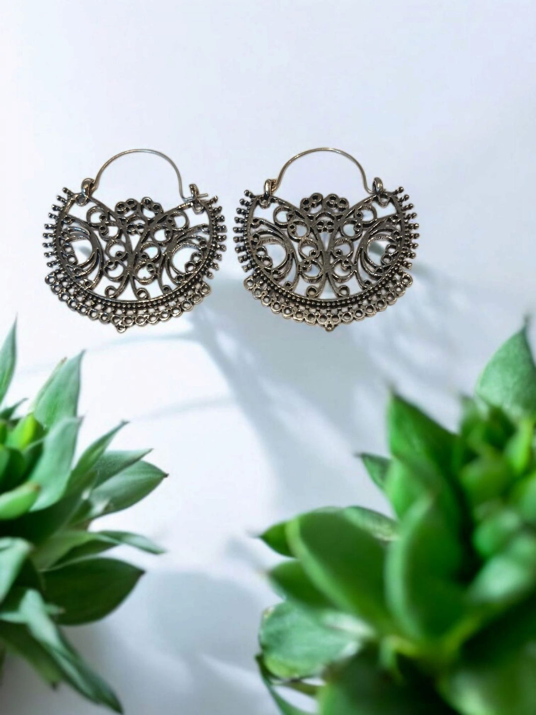 Bohotusk Silver Peacock Semi Circle Drop Earrings