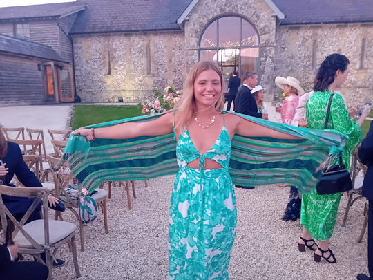 Bohotusk Beige Yellow Elephant Stripe Print Silk Cotton Pashmina 200 x 75cm