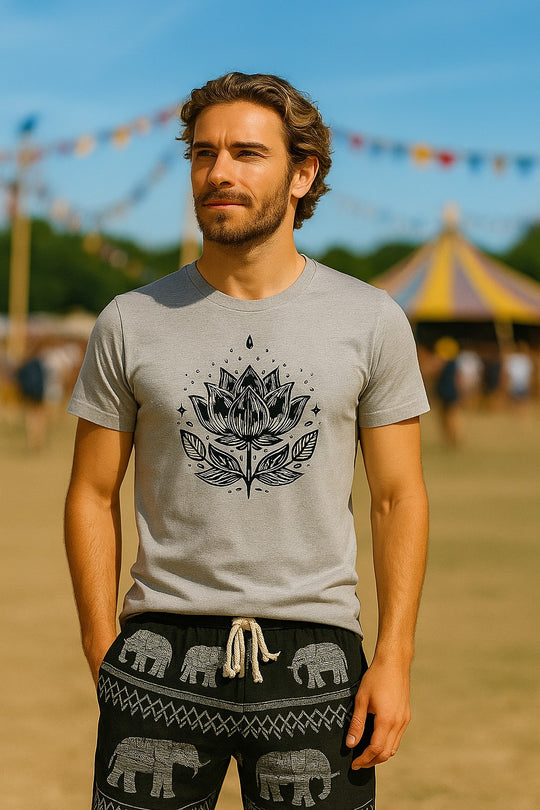 Bohotusk Lotus Flower Cotton Mens T-Shirt S - 3XL Available in 3 Colours