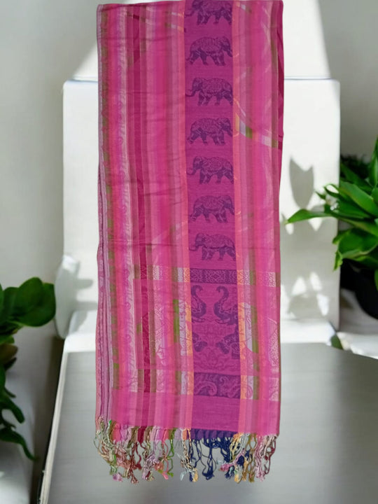 Bohotusk Bright Pink Elephant Stripe Print Silk Cotton Pashmina 200 x 75cm