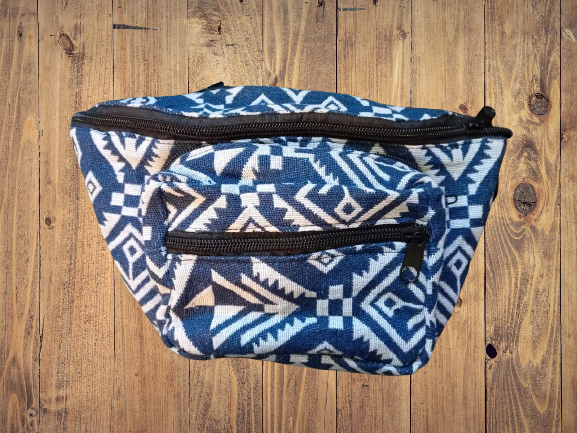 Bohotusk Blue White Grey Criss Cross Print Cotton Bum Bag Fanny Pack W