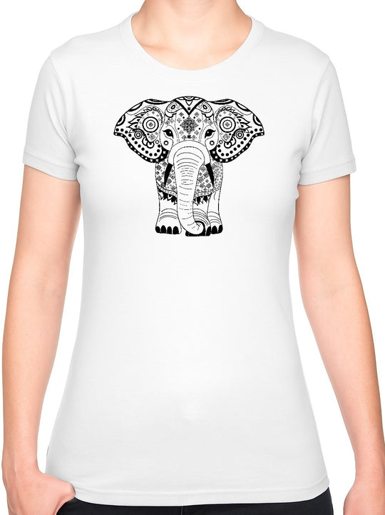 Bohotusk Elephant Print Cotton Ladies T-Shirt S - 2XL (UK 8 - 18) - available in 7 sizes.