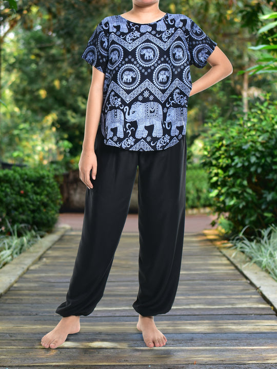 Bohotusk Blue Elephant Tusker Short Sleeved Top S M L  HALF PRICE PROMO