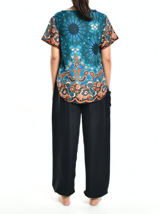 Bohotusk Green Teardrop Splash Print Short Sleeved Top S M L HALF PRICE PROMO