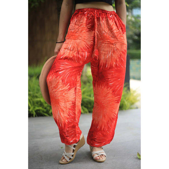 Bohotusk Red Tie Dye Genie Print Womens Harem Pants Cord Tie Waist S/M Only