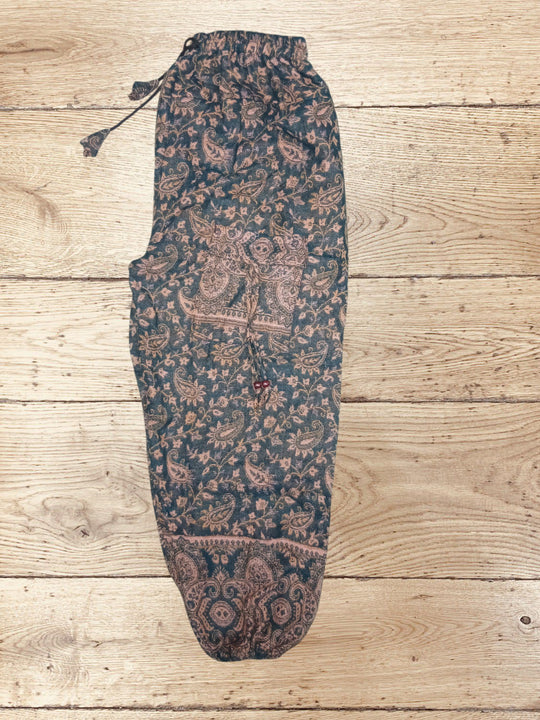 Bohotusk Green Brown Paisley Fleece Harem Pants One Size