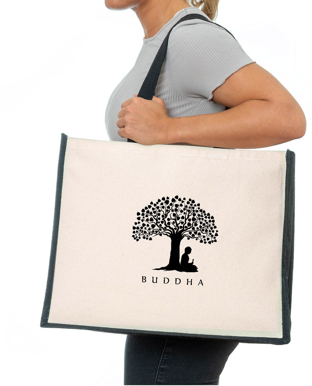 Buddha Tree Jute Canvas Tote Bag