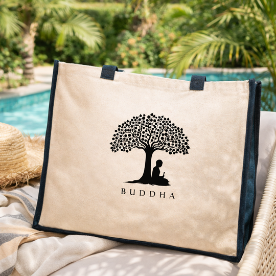 Buddha Tree Jute Canvas Tote Bag