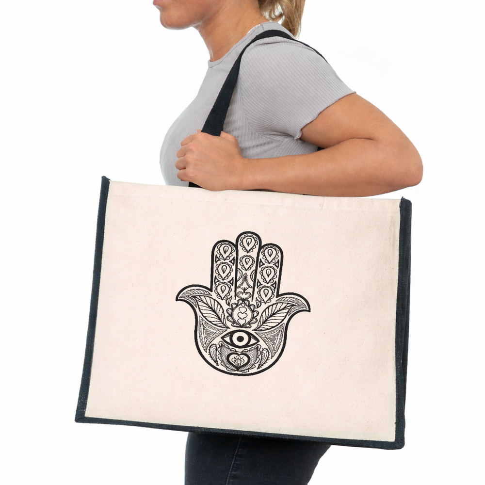 All Seeing Hand Jute Canvas Tote Bag