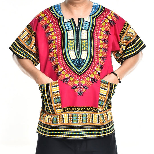 Pink Dashiki Shirt African Poncho