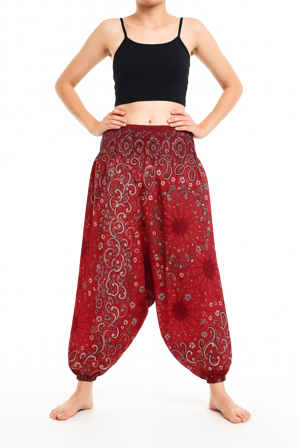 Bohotusk Red Ink Splash Low Crotch Harem Pants Womens Elasticated Smocked Waist S/M Only