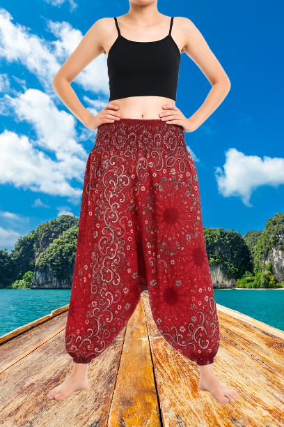 Bohotusk Red Ink Splash Low Crotch Harem Pants Womens Elasticated Smocked Waist S/M Only
