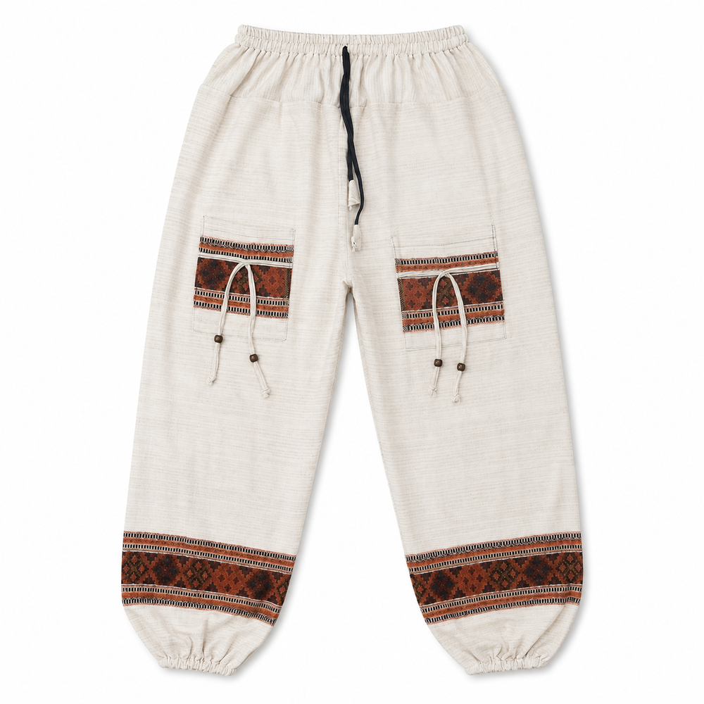 Bohotusk Cream Beige Red Cross Fleece Harem Pants One Size