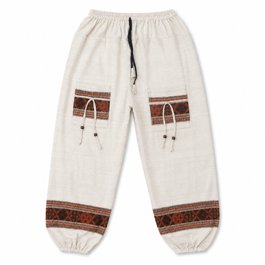 Bohotusk Cream Beige Red Cross Fleece Harem Pants One Size