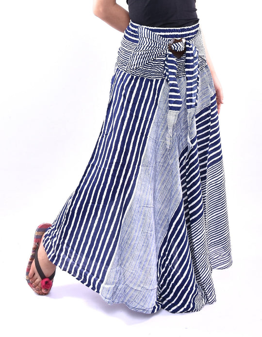 Bohotusk Navy Blue Patch Stripe Long Skirt With Coconut Buckle (& Strapless Dress) S/M Only
