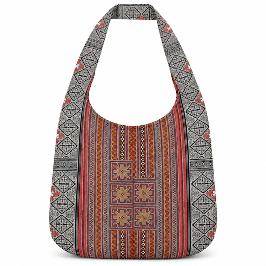 Bohotusk Grey Red Cross Stripe Cotton Canvas Sling Shoulder Bag