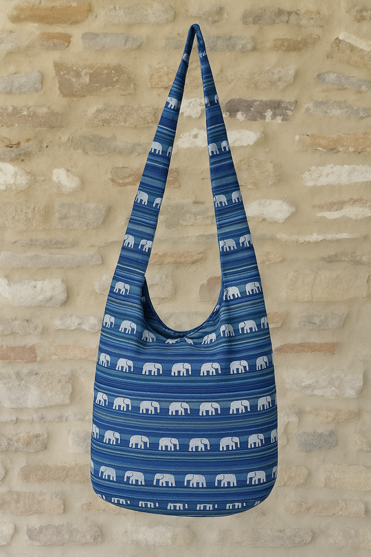 Bohotusk Blue Elephant Cotton Canvas Sling Shoulder Bag