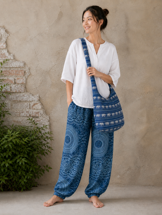 Bohotusk Blue Elephant Cotton Canvas Sling Shoulder Bag