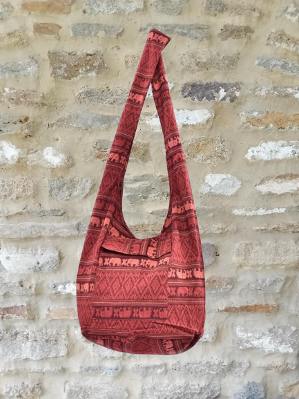 Bohotusk Brick Red Elephant Cotton Canvas Sling Shoulder Bag