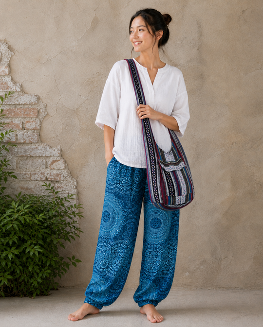 Bohotusk Striped Multi Coloured Cotton Canvas Sling Shoulder Bag