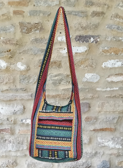 Bohotusk Striped Bright Multi Coloured Cotton Canvas Sling Shoulder Bag