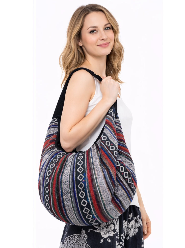 Bohotusk Striped Multi Coloured Cotton Canvas Duffle Bag