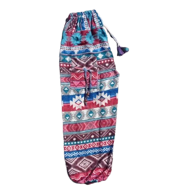 Bohotusk Red Blue Brown Abstract Woollen Fleece Harem Pants M/L Only