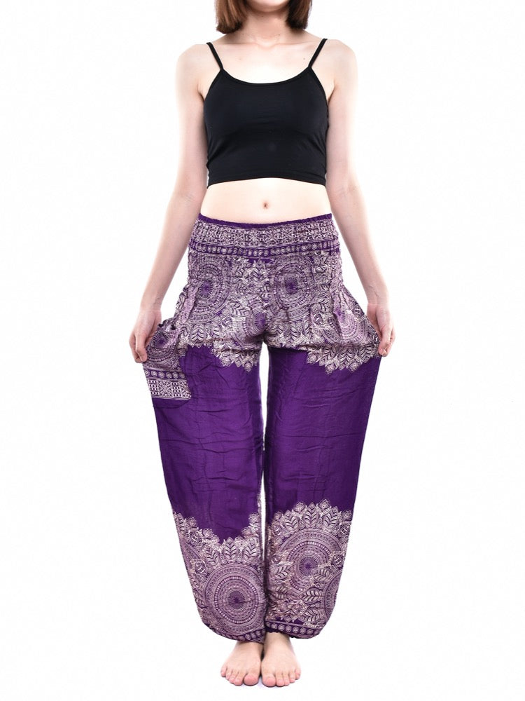 Bohotusk Purple Sun Storm Elasticated Smocked Waist Womens Harem Pants S/M Only