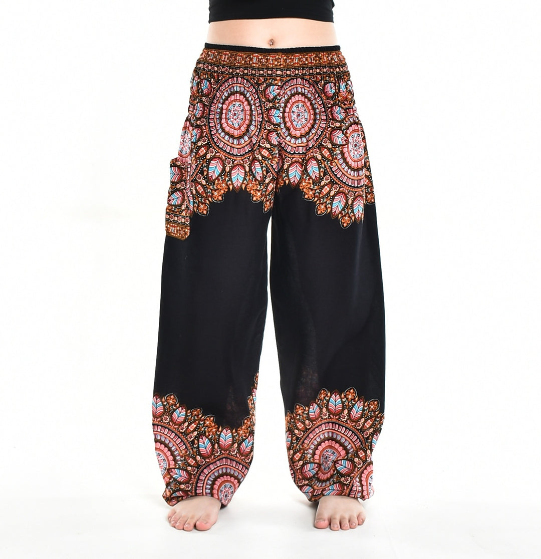 Bohotusk Black Moon Petal Elasticated Smocked Waist Womens Harem Pants S/M - 3XL