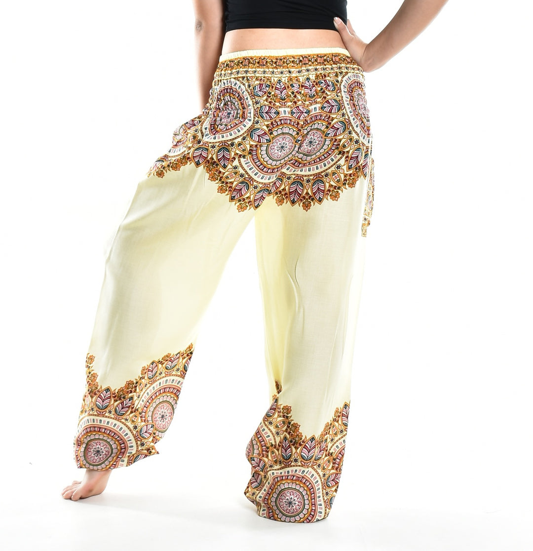 Bohotusk Cream Sand Moon Petal Elasticated Smocked Waist Womens Harem Pants S/M - 3XL