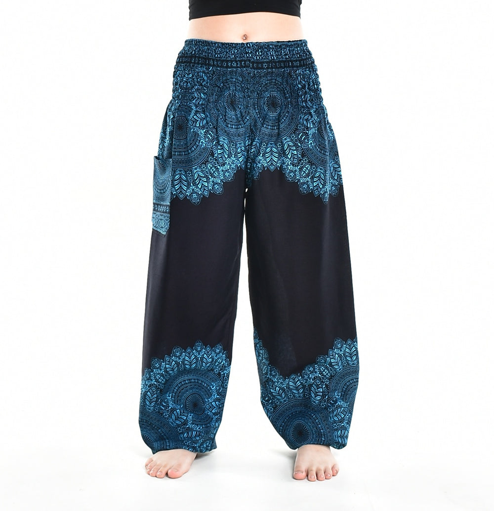 Bohotusk Blue Solar Storm Elasticated Smocked Waist Womens Harem Pants S/M - 3XL