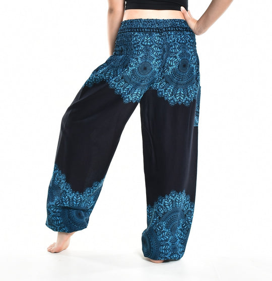 Bohotusk Blue Solar Storm Elasticated Smocked Waist Womens Harem Pants S/M - 3XL