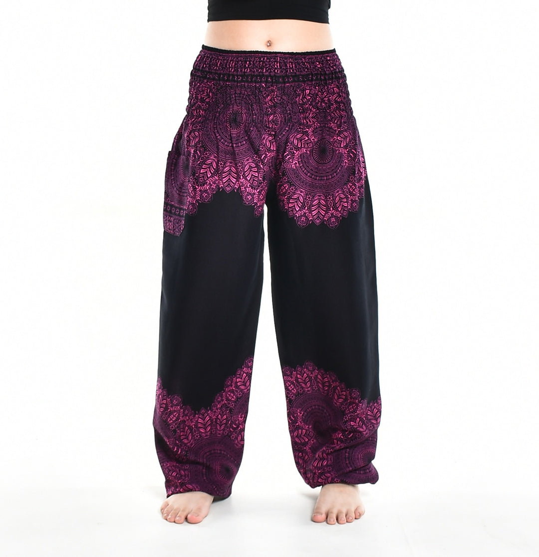 Bohotusk Purple Pink Solar Storm Elasticated Smocked Waist Womens Harem Pants S/M - 3XL