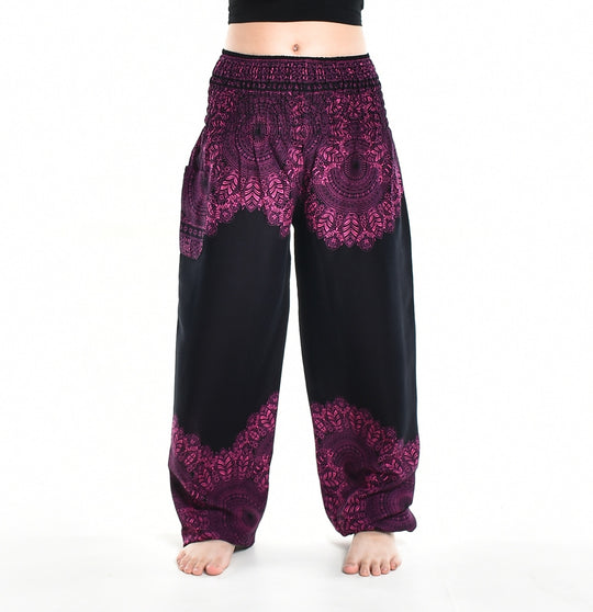 Bohotusk Purple Pink Solar Storm Elasticated Smocked Waist Womens Harem Pants S/M - 3XL