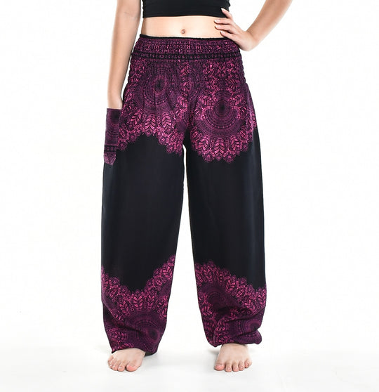 Bohotusk Purple Pink Solar Storm Elasticated Smocked Waist Womens Harem Pants S/M - 3XL