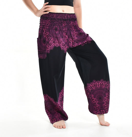 Bohotusk Purple Pink Solar Storm Elasticated Smocked Waist Womens Harem Pants S/M - 3XL