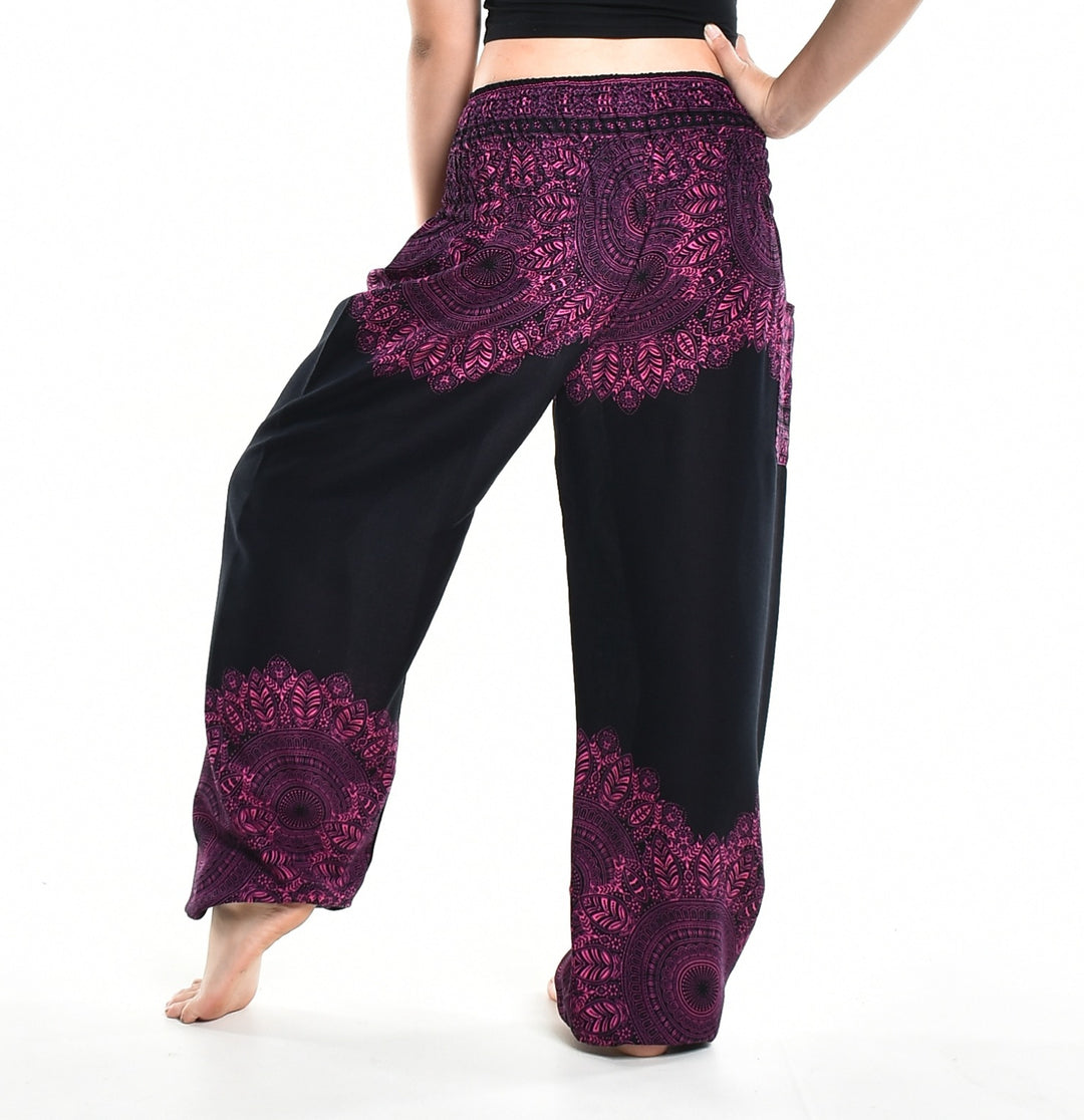 Bohotusk Purple Pink Solar Storm Elasticated Smocked Waist Womens Harem Pants S/M - 3XL