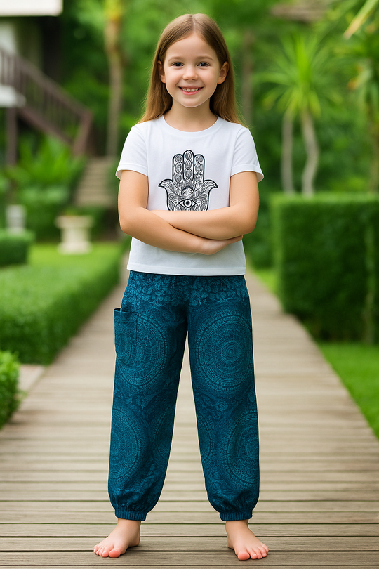 Bohotusk Kids Black Night Glow Elasticated Smocked Waist Harem Pants (9 - 12 Years)