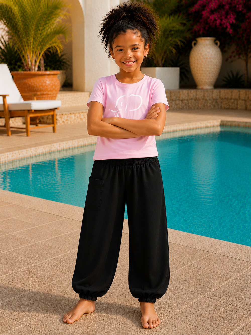 Bohotusk Kids Girls Plain Black Elasticated Smocked Waist Harem Pants 3 Sizes Ages 6 to 15 Years
