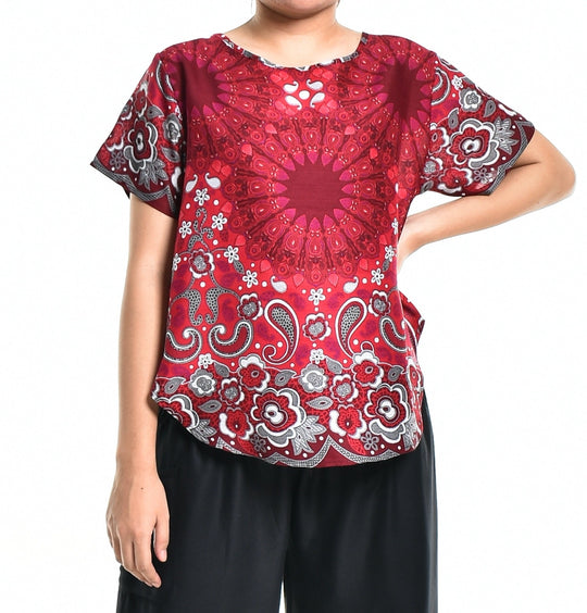 Bohotusk Red Teardrop Splash Print Short Sleeved Top S M L  HALF PRICE PROMO