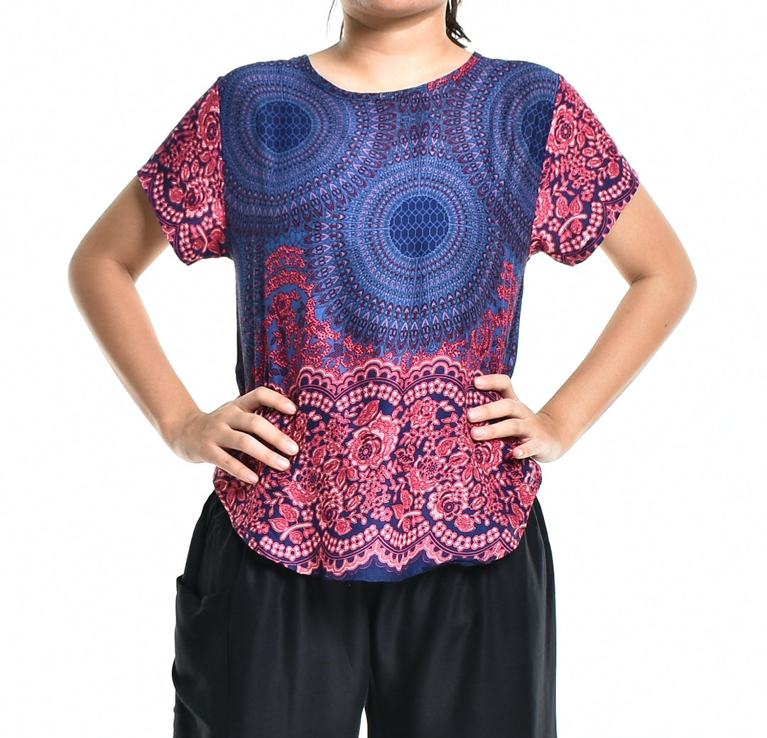 Bohotusk Purple Blue Rose Spheres Short Sleeved Top S M L  HALF PRICE PROMO