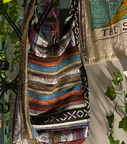 Bohotusk Striped Multi Coloured Cotton Canvas Sling Shoulder Bag