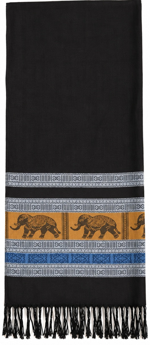 Bohotusk Black Blue Grey Elephant Stripe 26 Cashmere Pashmina 200 x 75cm