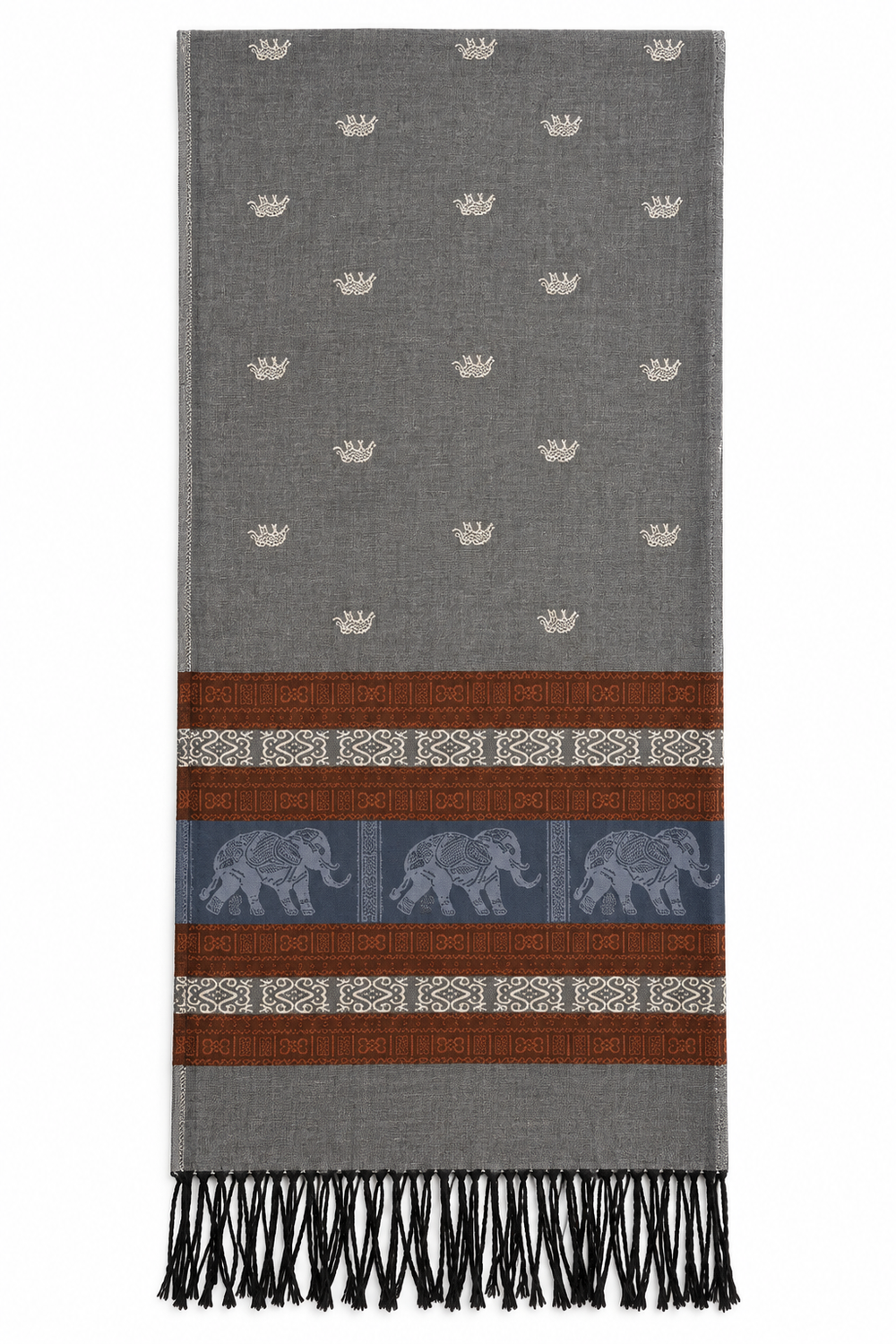 Bohotusk Grey Blue Elephant Stripe 26 Cashmere Pashmina 200 x 75cm