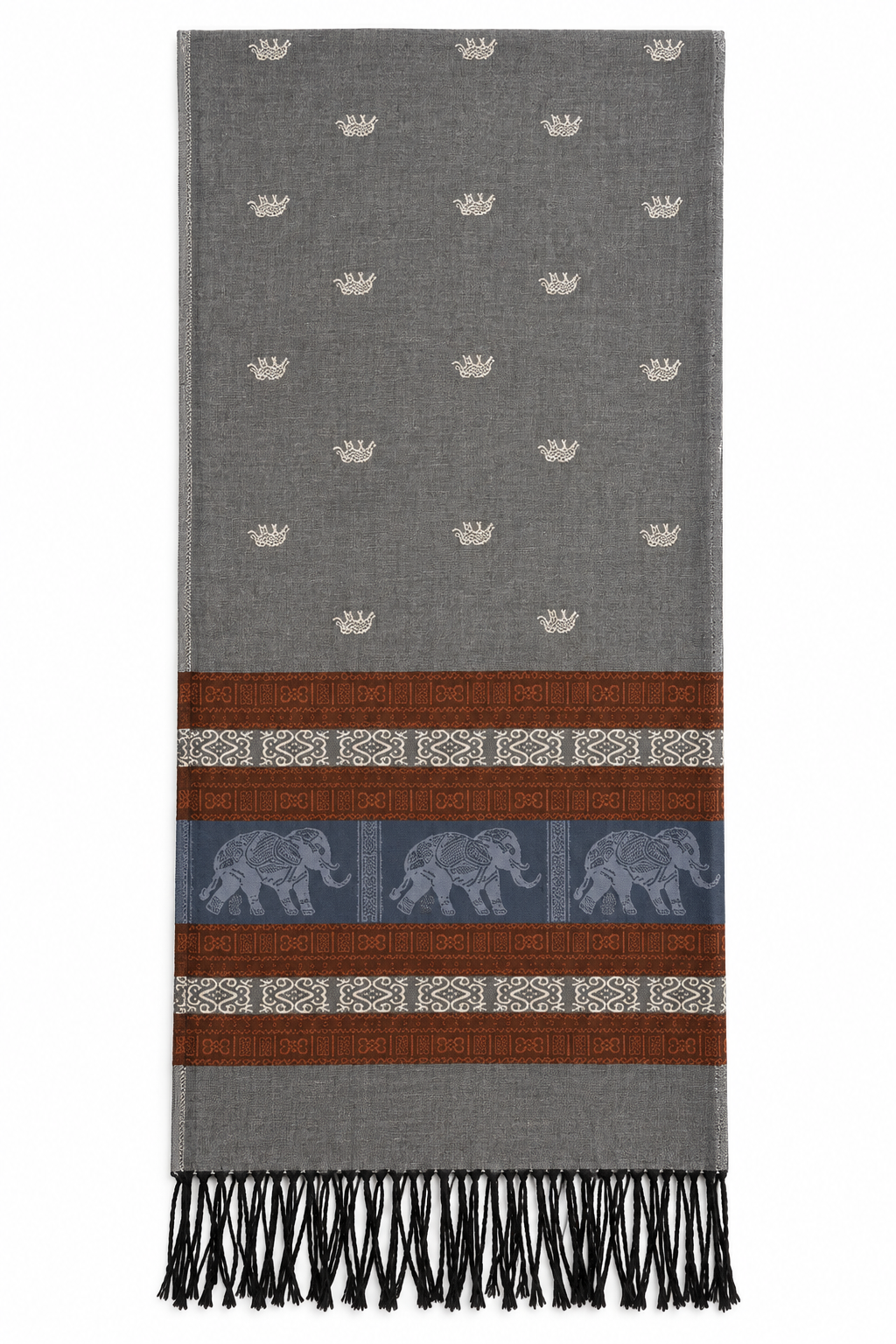 Bohotusk Grey Blue Elephant Stripe 26 Cashmere Pashmina 200 x 75cm