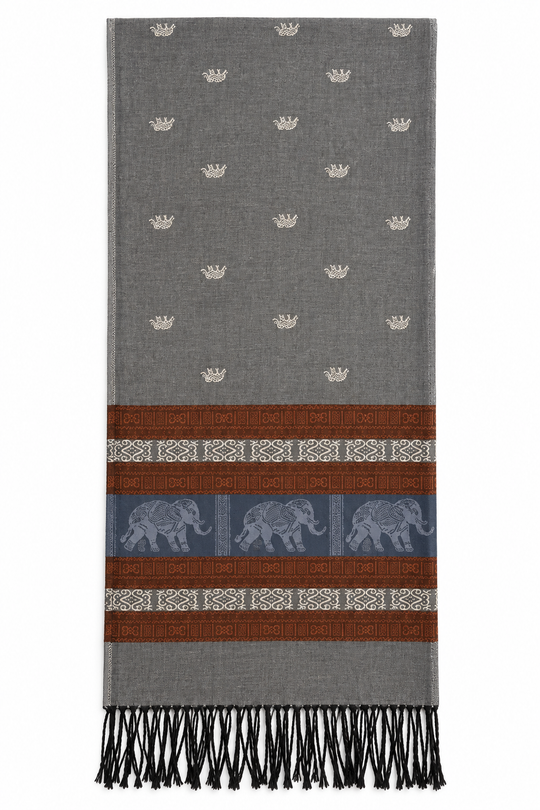 Bohotusk Grey Blue Elephant Stripe 26 Cashmere Pashmina 200 x 75cm
